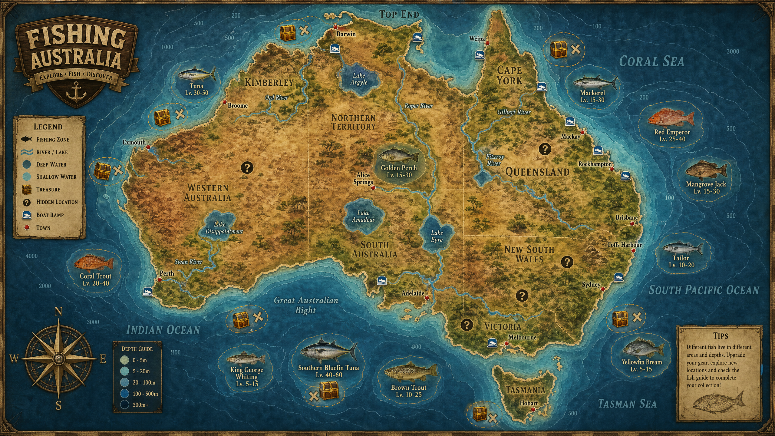 Australian fishing game map